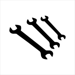 Wrench icon, vector wrench maintenance logo, black sign isolated on black, bolt, rust, rust remover, technology repair service, setup, fixed sign concept, trendy style simple design, vector illustrati