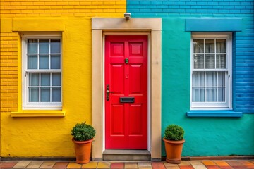 Colorful Doorway with Potted Plants.