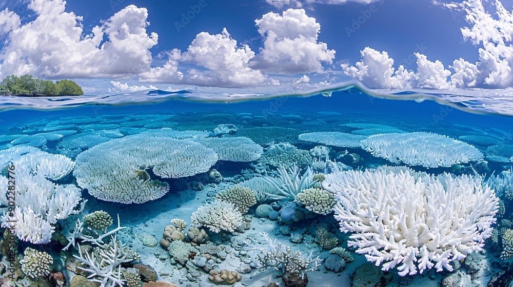 Fototapete high-detail capture of the effects of global boiling on coral reefs with a focused shot of bleached 
