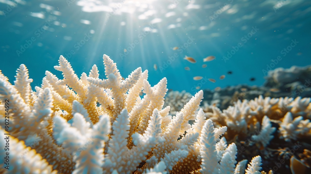 Aufkleber Close-up view of coral undergoing bleaching with the intricate textures of the coral visible and ample empty space on the left side of the image Stock Photo with copy space