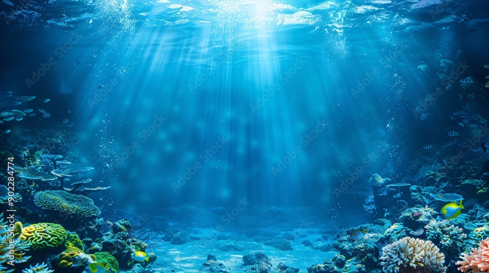 Poster high-detail image of coral bleaching with surrounding marine life and the ocean floor visible leavin