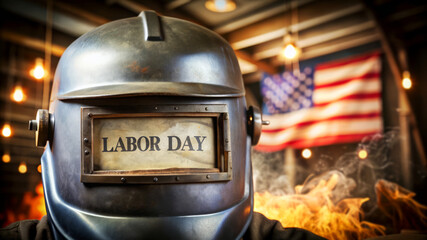 Labor Day Welder Helmet with American Flag and Fire.