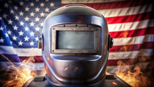 Welding Helmet with American Flag Background. - Powered by Adobe