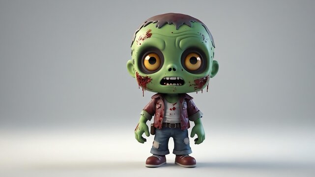 3d cute zombie character isolated in white background