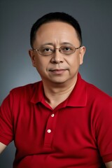 Obraz premium A man in a red shirt and glasses poses for a picture