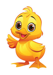 Cute baby duck waving cartoon illustration isolated on white background