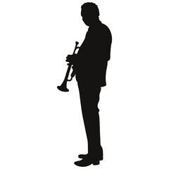 Black Silhouette of Jazz Musician. Flat Vector Graphic Illustration