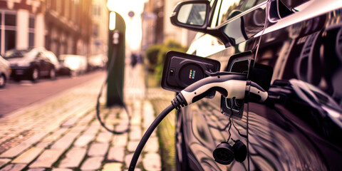 Electric car charging stations . AI generative.