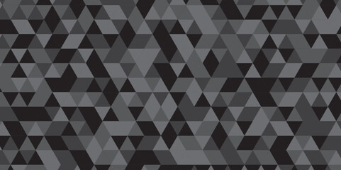 Abstract geometric black and gray background seamless mosaic and low polygon triangle texture wallpaper. Triangle shape retro wall grid pattern geometric ornament tile vector square element.