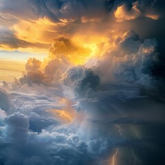 aerial view of cloud with light ray and sun beam