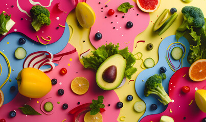 fruits and vegetable herbal concept  for background or 2d illustrator cartoon.