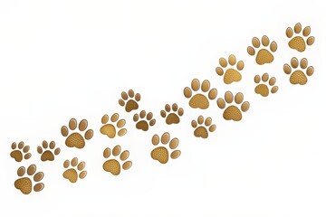 Adorable foot trail of cat or dog, puppy dog trail paw prints, vector illustration of whimsical pet footprints on a clean white background.