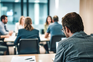 Man in a meeting, taking notes