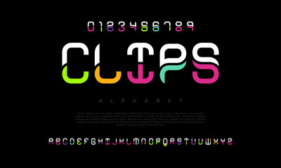 Clips creative modern geometric urban alphabet font. Digital abstract futuristic, game, techno, robot, music, logo, sport, minimal technology typography. Simple numeric vector illustration