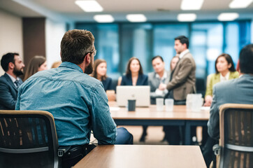 Fototapeta premium Man listening to a presentation in a conference room