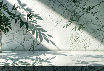 Shadows of Emerald Foliage on White Marble