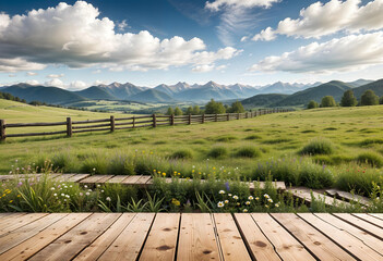 Rustic Deck Overlooking Meadow and Mountain Range