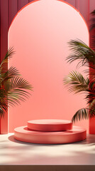 Obraz premium red tone e-commerce product display 3d stage background image