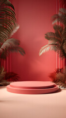 Obraz premium red tone e-commerce product display 3d stage background image