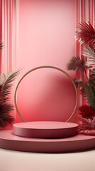 red tone e-commerce product display 3d stage background image