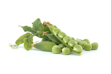 Bunch of green peas isolated on a white background