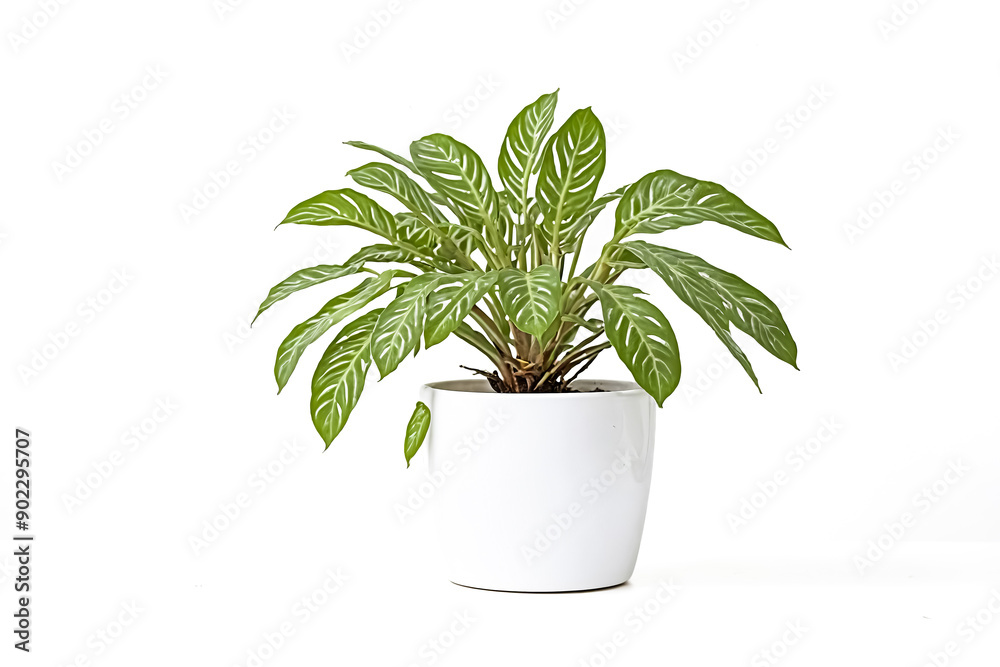 Poster Green plant in a white pot isolated on a white background