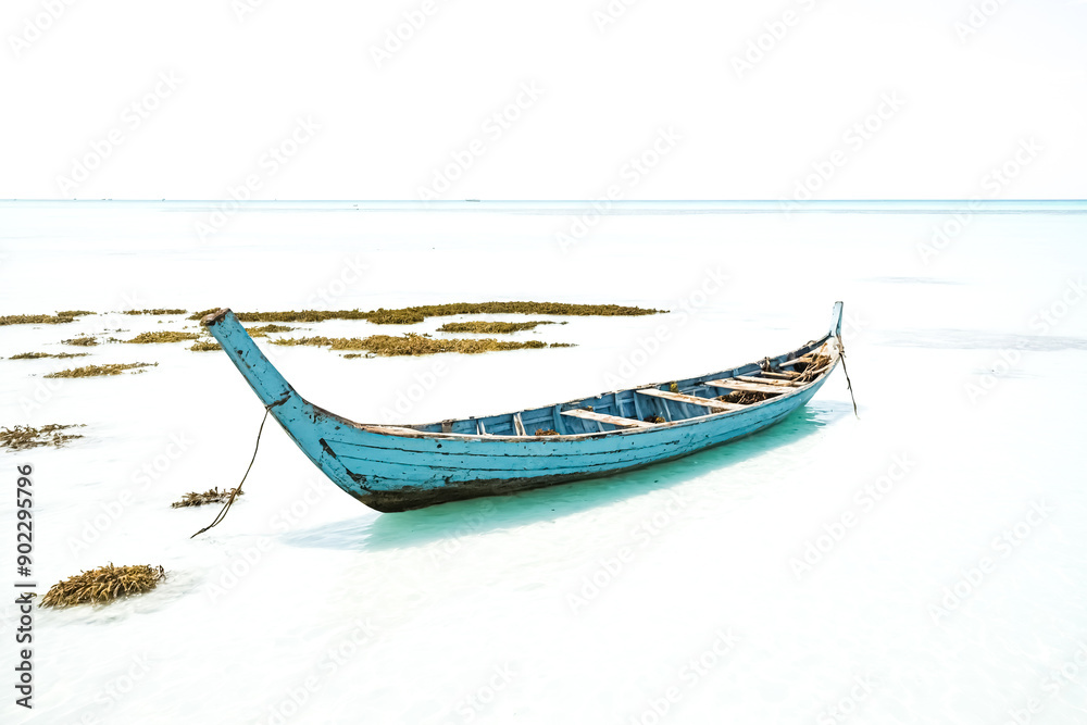 Wall mural Blue Boat in Turquoise Water