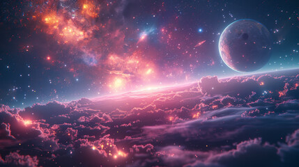 Celestial symphony. A nebula's dance beyond the horizon.