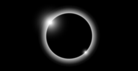 Planet eclipse concept. Solar light glare effect. Abstract glowing sun crown in dark space. Earth halo with shining edge. Vector illustration design for poster, banner, cover, brochure, booklet