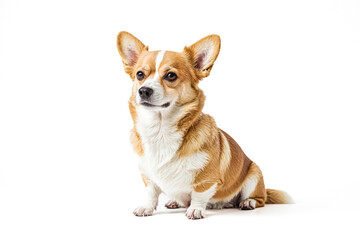 Obraz premium Cute Corgi Puppy Sitting On White Background