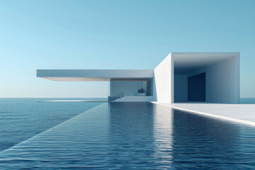 Modern buildings by the lake. Empty architectural background.