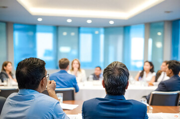 Business professionals listening intently at a conference