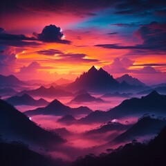 sunset over mountains