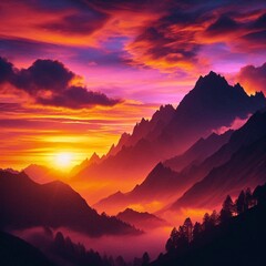 sunset over mountains