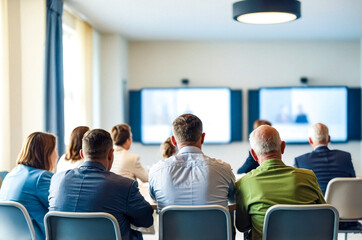 Fototapeta premium Back View of Attendees at a Business Meeting
