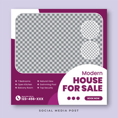 Modern house for sale. Real estate social media template design