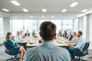 Businessman Standing Behind a Meeting Table