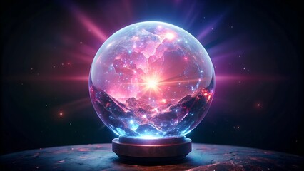 Crystal ball glowing, futuristic, futuristic, crystal ball, magic