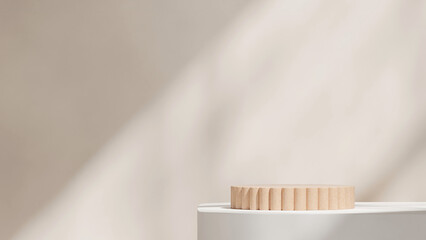 in landscape beige minimal wall, 3d image render template mockup brown terrazzo pattern podium