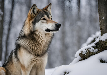 Naklejka premium Wolf in the Winter Woods