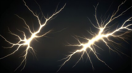 Close-up lightning bolt striking against black background bright