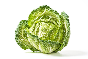 Fototapeta premium Fresh Green Savoy Cabbage on White Background