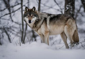Fototapeta premium Regal Wolf in the Snowy Forest