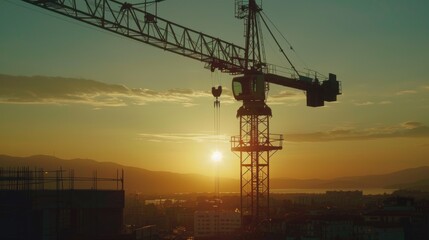 Crane silhouette sunset