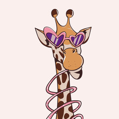 Vector Illustration Cartoon of a Summer Giraffe with Sunglasses
