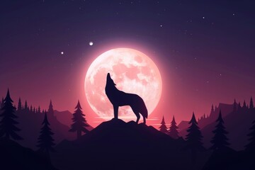 Fototapeta premium a full moon with a howling wolf silhouetted against it.