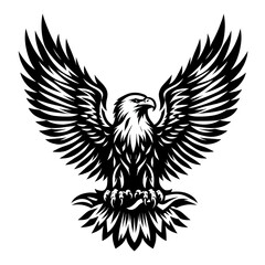 Fototapeta premium Eagle black line stencil artwork isolated on white background PNG