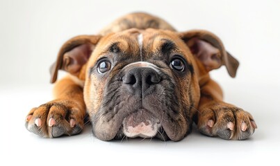 Obraz premium English Bulldog Doing Yoga in Upside Down Pose - High Definition Photography on White Background