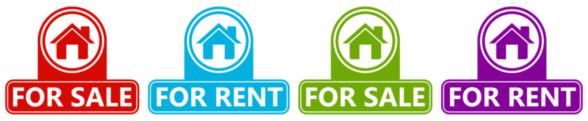 set collections House For Sell Labels icon. Home For Rent sign template notice sticker design vector illustration