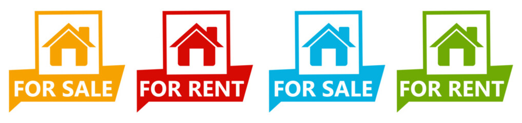 set collections House For Sell Labels icon. Home For Rent sign template notice sticker design vector illustration